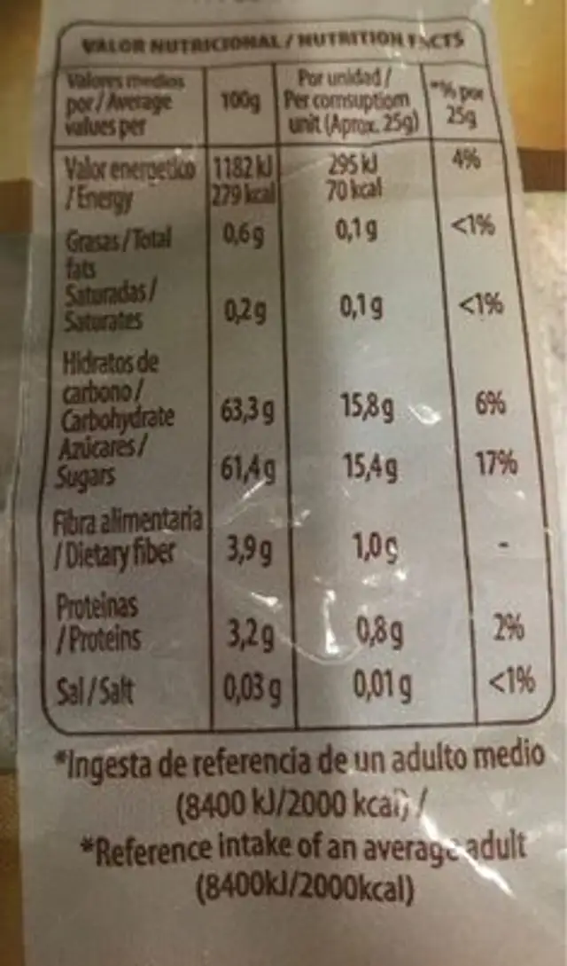 Higos secos del pais nutrition facts table