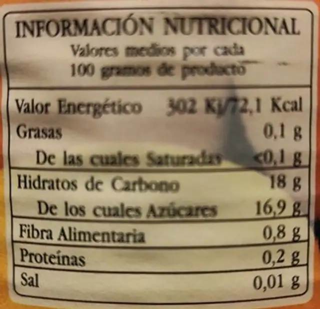 Nísperos en almíbar de Callosa d'En Sarriá nutrition facts table