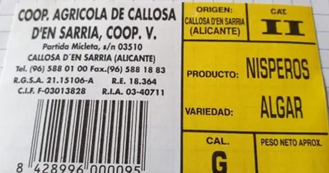 Nísperos de callosa nutrition facts table