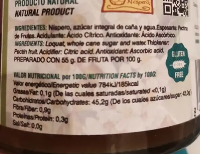 Mermelada de Níspero nutrition facts table