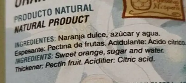 Mermelada de Naranja Dukce nutrition facts table