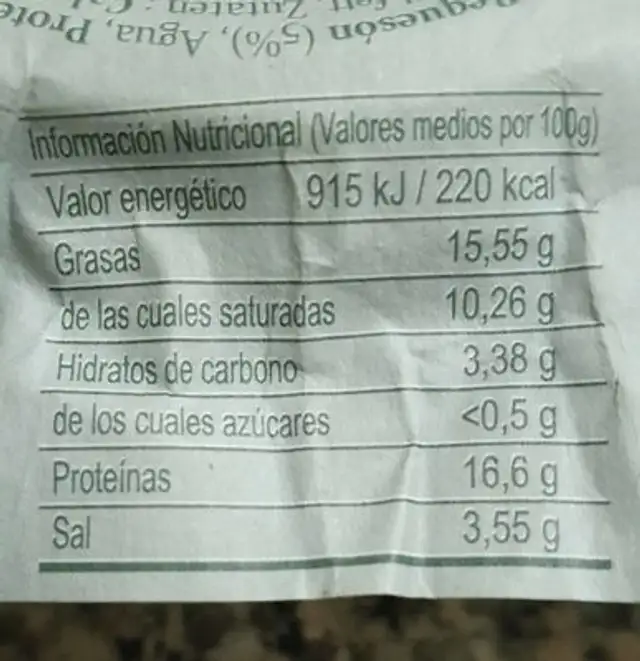 Crema de Cabrales nutrition facts table