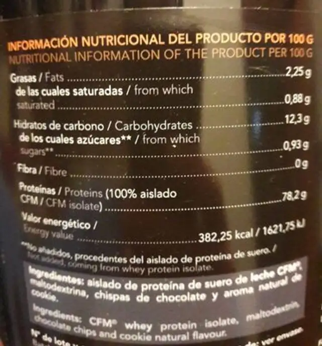 Whey Innpower Cookies 76 nutrition facts table