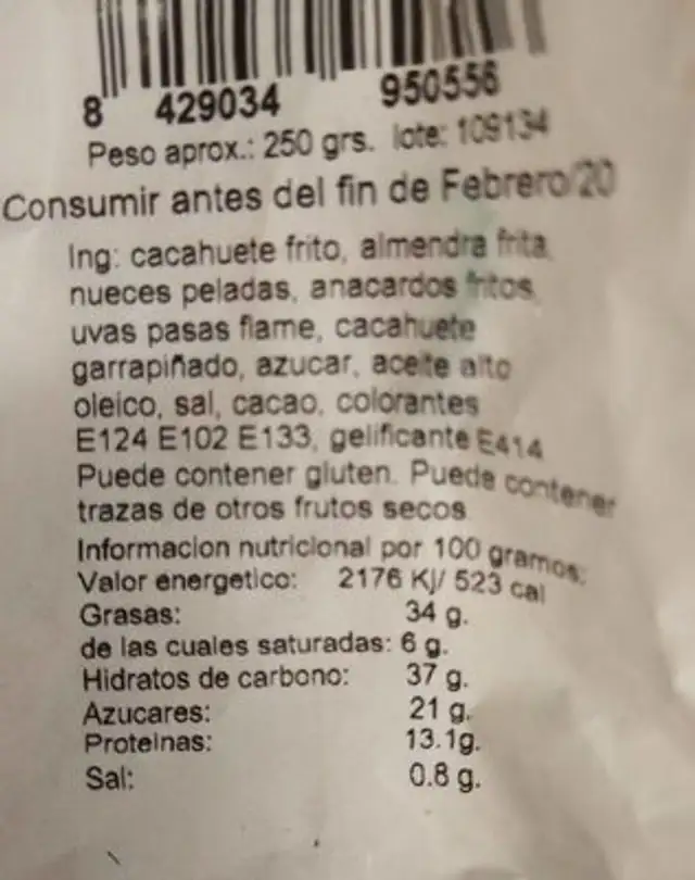 Revuelto selecto nutrition facts table