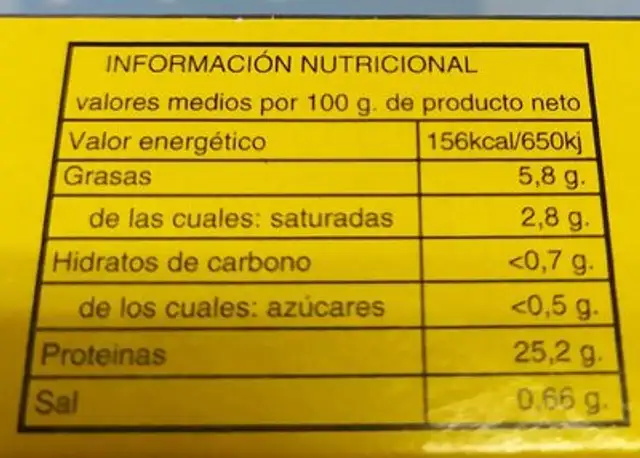 Aguja en escabeche nutrition facts table