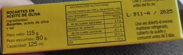 Bocartes en aceite de oliva nutrition facts table