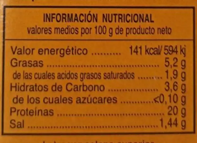 Bonito en escabeche nutrition facts table