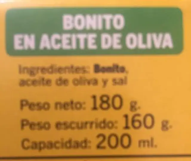 Thon bonito ingredients label
