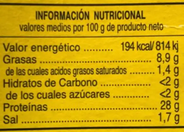 Thon bonito nutrition facts table