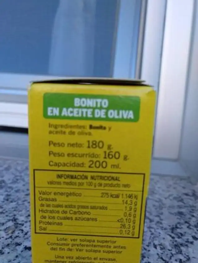 La pureza bonito en aceite de oliva ingredients label