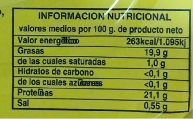 Chicharros en escabeche nutrition facts table