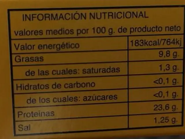 Maruca en aceite de oliva nutrition facts table