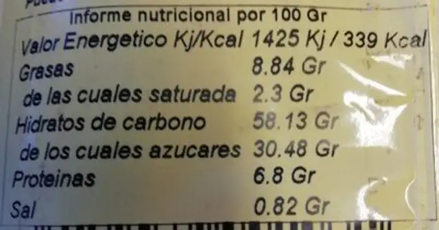 Albra productos nutrition facts table