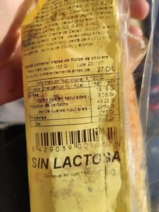 Caña nutrition facts table