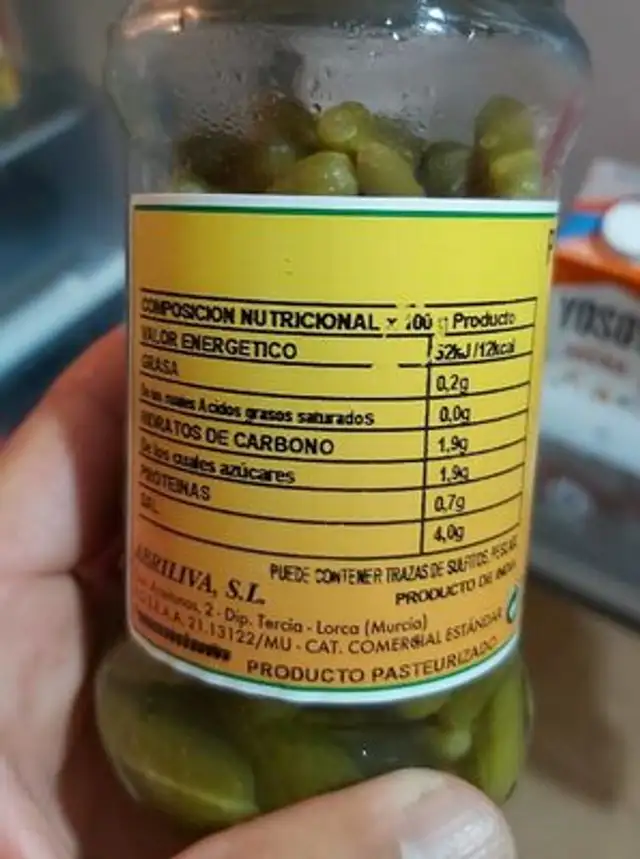 Pepinillos nutrition facts table