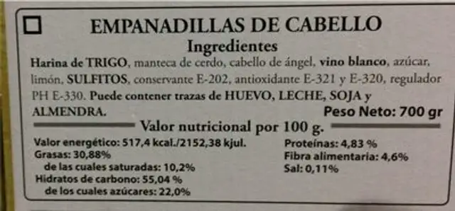 Mantecados Manchegos Pina nutrition facts table