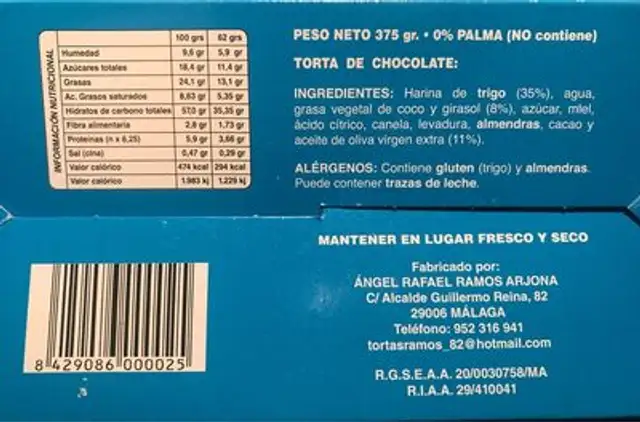 Torta de Chocolate nutrition facts table