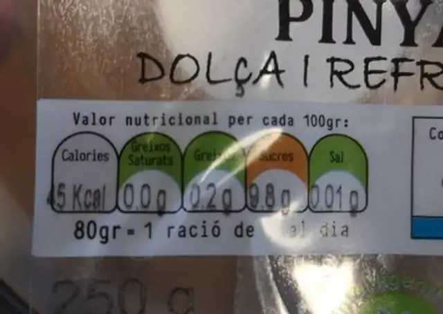 Pinya dolce i fresca nutrition facts table