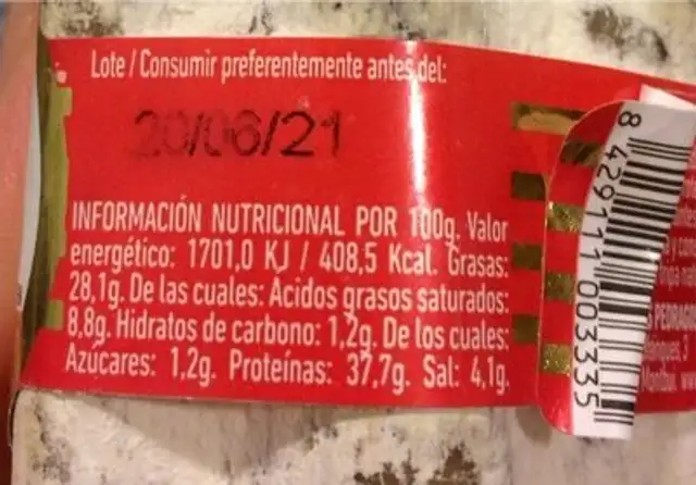 Llonganissa nutrition facts table
