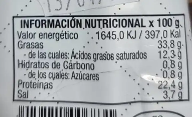 Secallona nutrition facts table