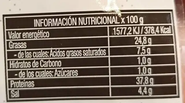 Llonganissa de pavo nutrition facts table