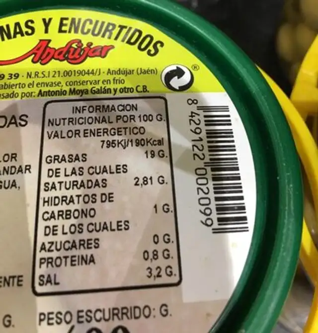 Aceitunas rayadas aliñadas nutrition facts table