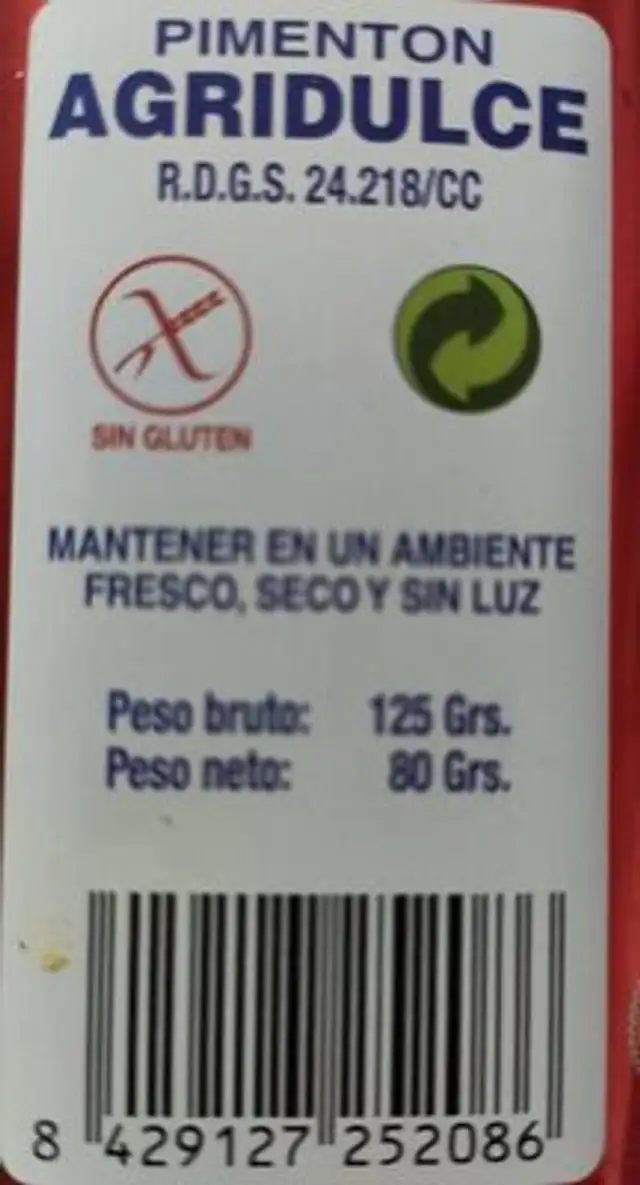 Pimentón agridulce nutrition facts table