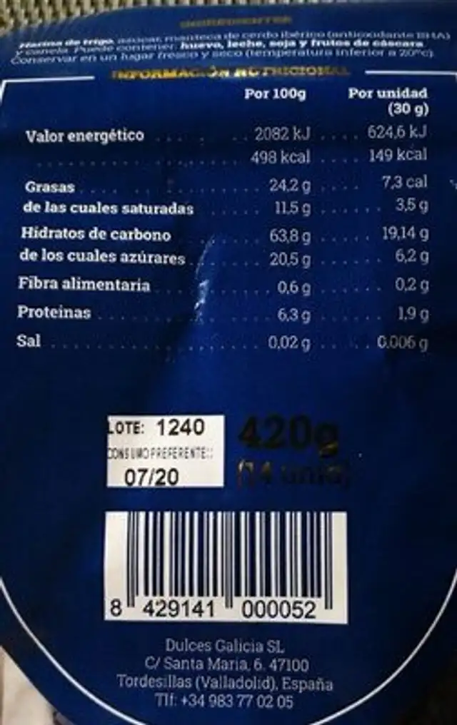 POLVORONES nutrition facts table