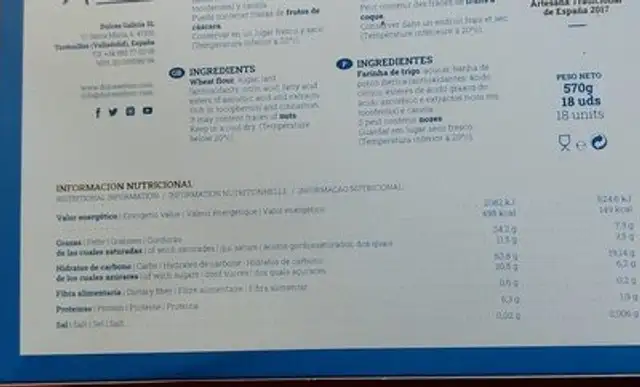 Polvorones El Toro nutrition facts table