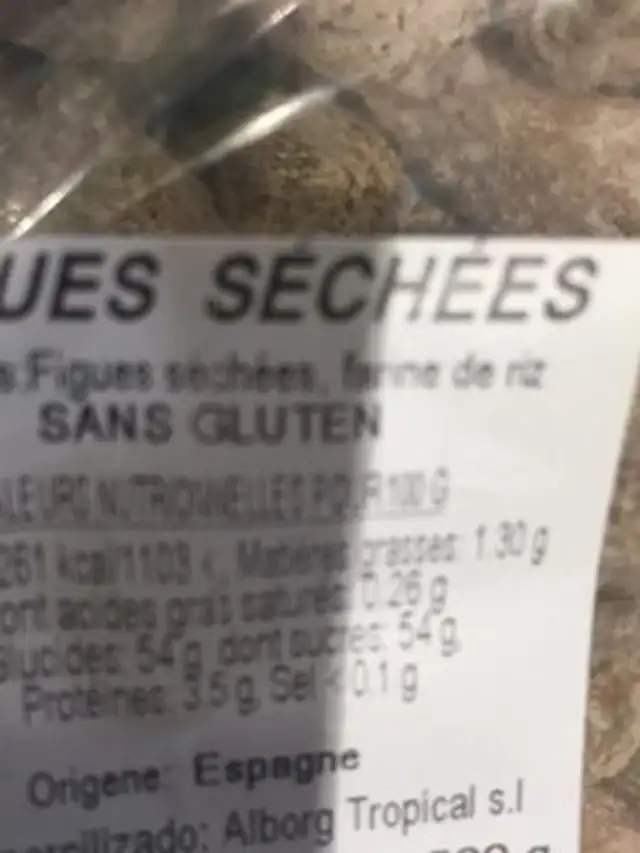 Figues sèches ingredients label