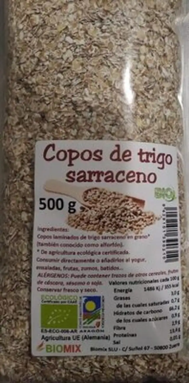 Copos de trigo sarraceno nutrition facts table