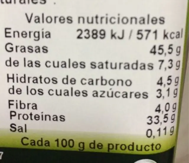 Semillas de calabaza nutrition facts table