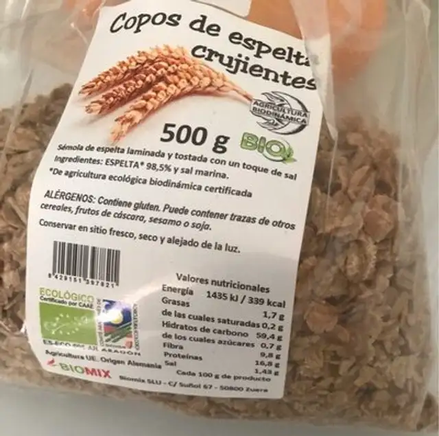 Copos de espelta crujoentes nutrition facts table