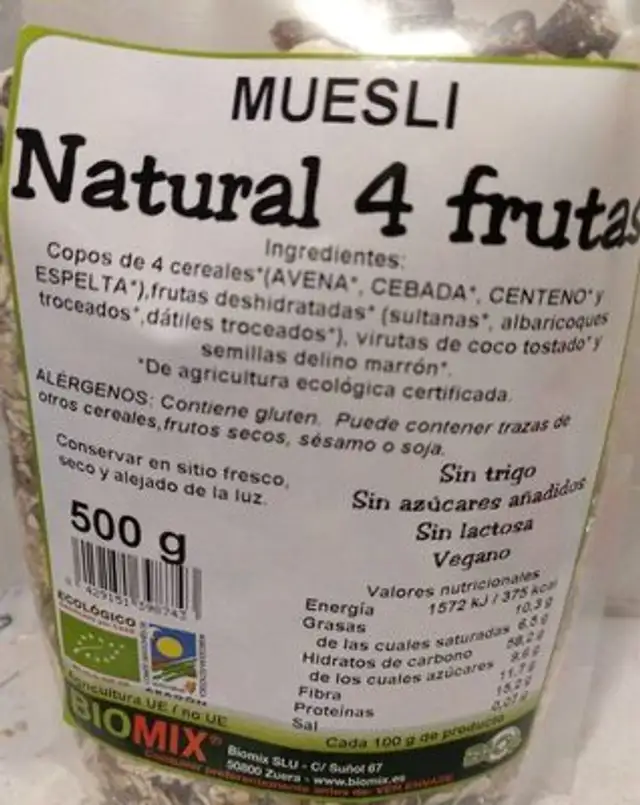 Muesli natural 4 frutas