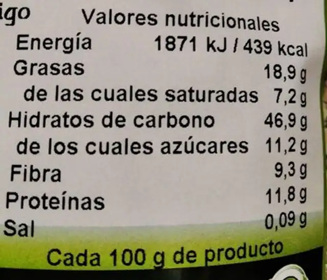 Muesli Más fibra nutrition facts table