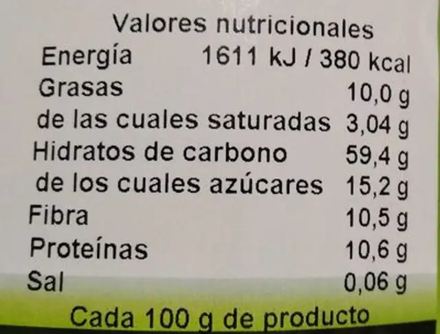 Muesli Vitaminas nutrition facts table
