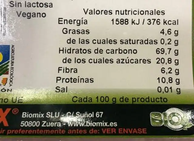 Crujiente de Espelta nutrition facts table
