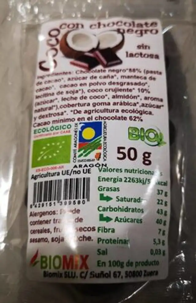 Coco con chocolate negro sin lactosa