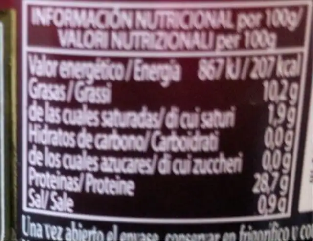 Bonito en aceite de oliva nutrition facts table