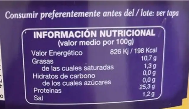 Atú claro en aceite de girasol nutrition facts table
