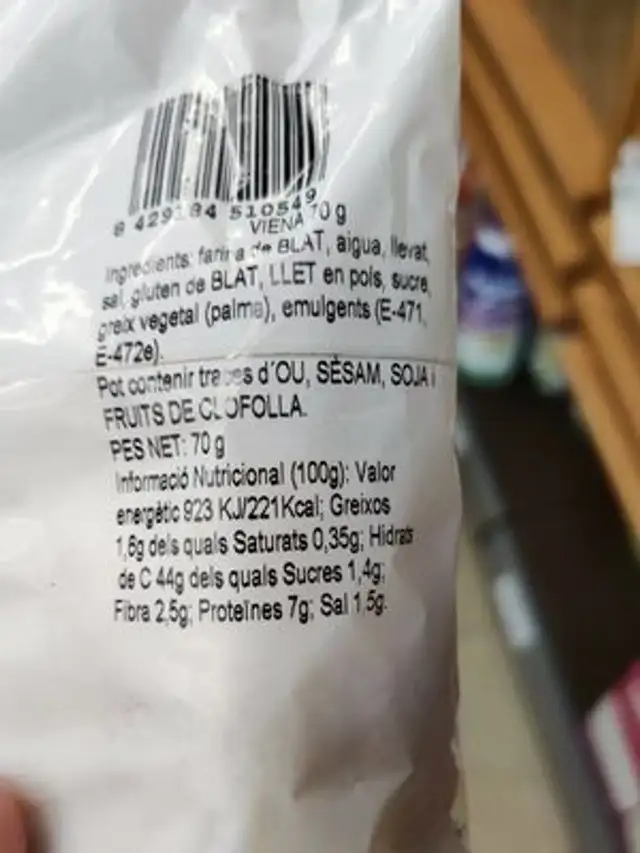 Pan de viena nutrition facts table