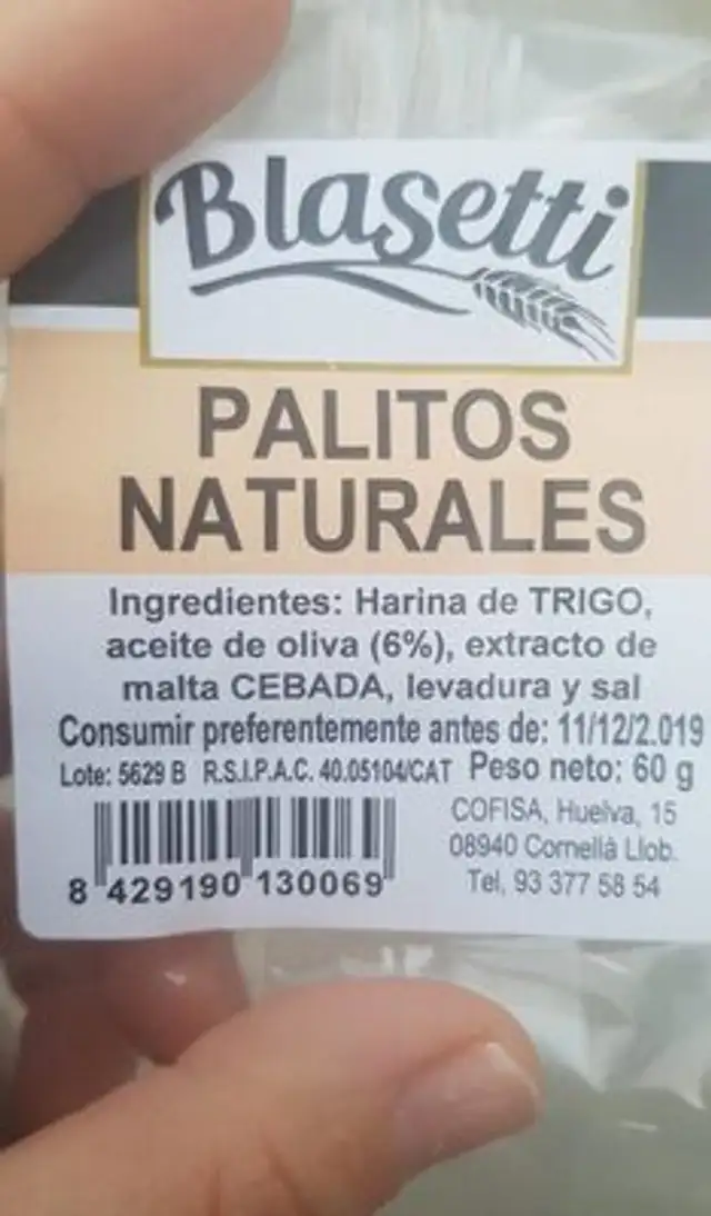 Palitos naturales nutrition facts table