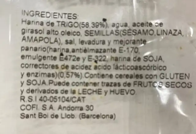 Palitos dd semillas nutrition facts table