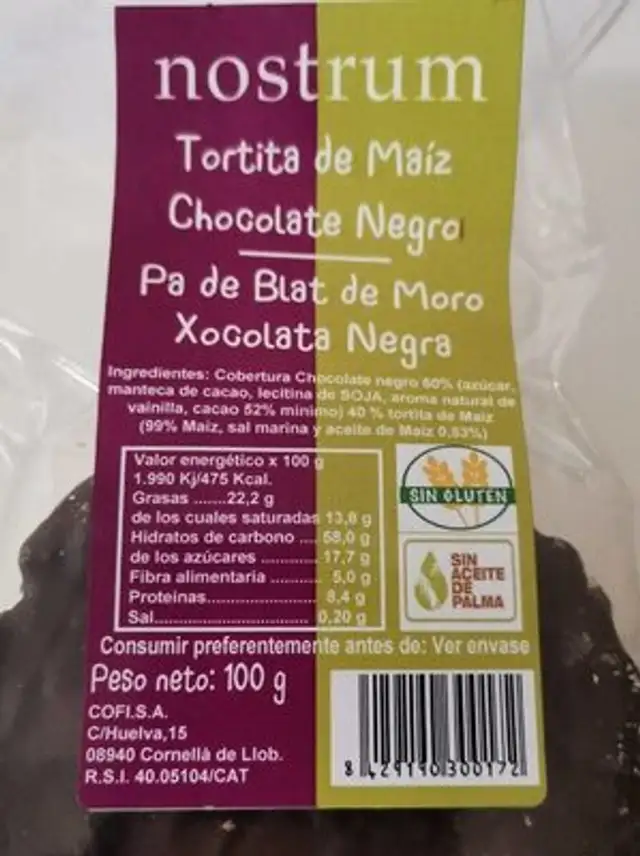 Tortita de maíz con chocolate negro
