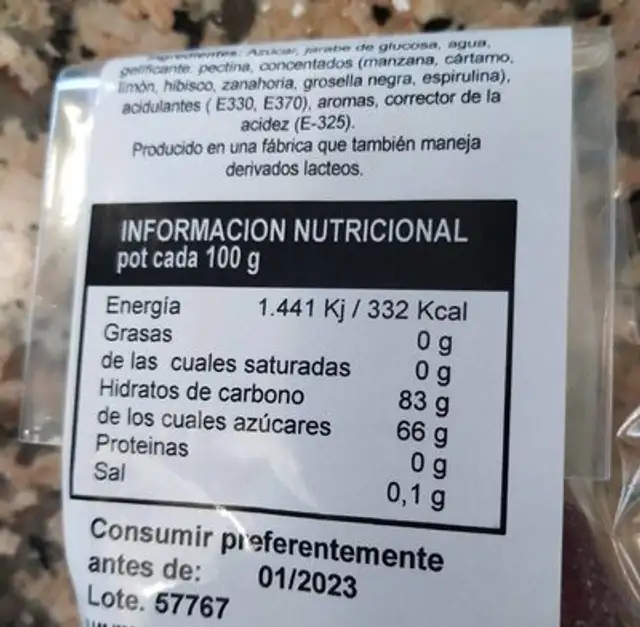 Frutas italianas nutrition facts table