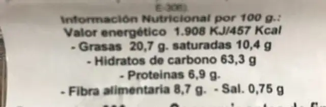 Cookies chocolate sin azucar añadido nutrition facts table