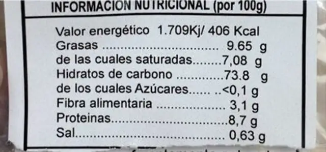 Tortas de sésamo nutrition facts table