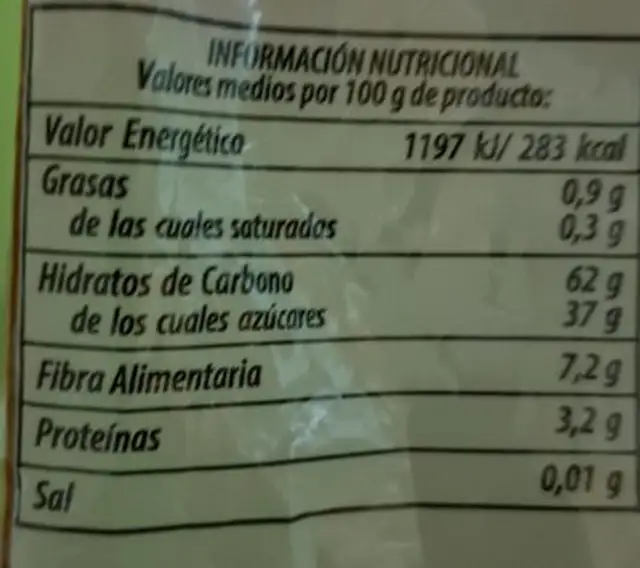 Higos cuello dama nutrition facts table
