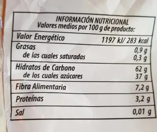 Higos cuello dama nutrition facts table
