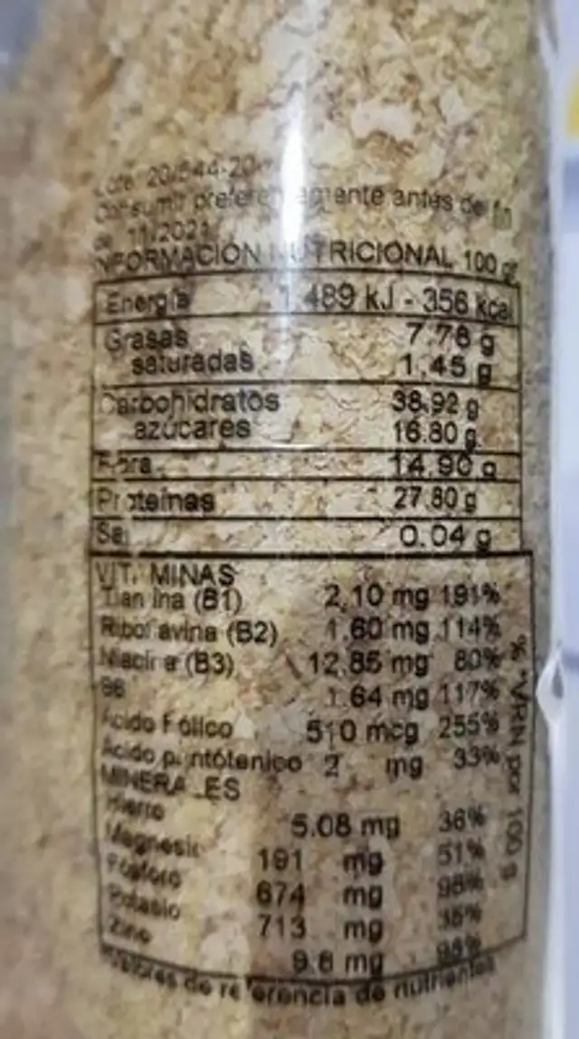 Germen de trigo levadura de cerveza nutrition facts table
